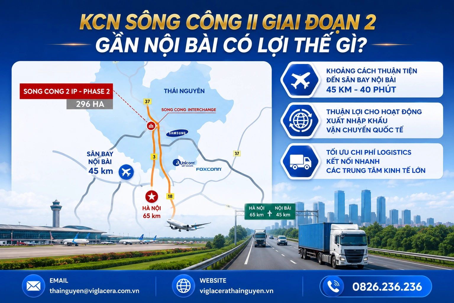KCN Sông Công II Giai đoạn 2 gần Nội Bài có lợi thế gì