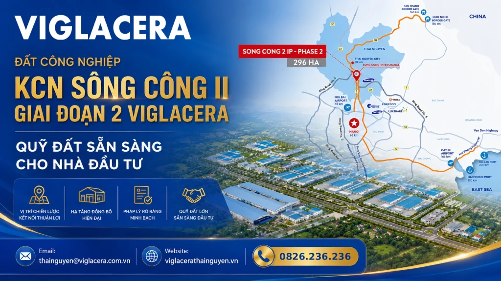Đất công nghiệp KCN Sông Công II Giai đoạn 2 Viglacera - Quỹ đất sẵn sàng cho nhà đầu tư dd