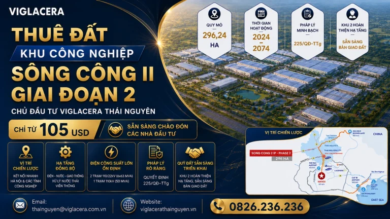 Thuê đất khu công nghiệp Sông Công II Giai đoạn 2 chủ đầu tư Viglacera Thái Nguyên dd